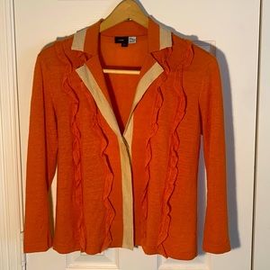 Saks Fifth Avenue classic linen and cashmere blend pumpkin color cardigan size S